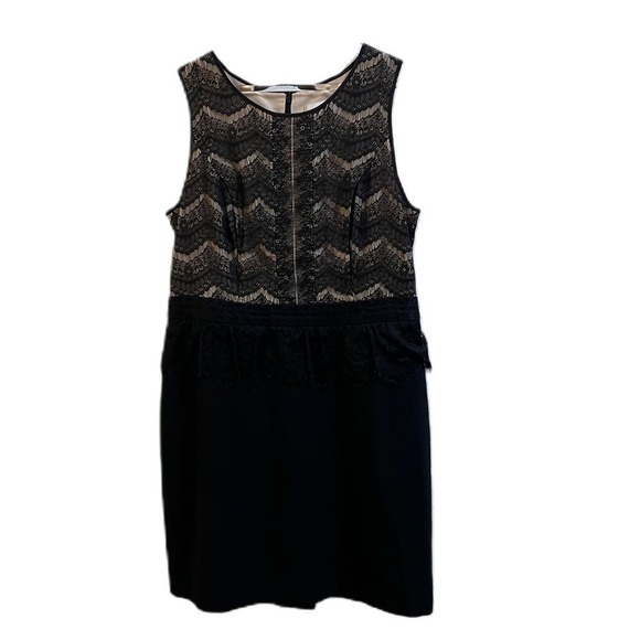 Loft Eyelash Lace Peplum Dress Black and Tan Size 12 - Picture 1 of 6